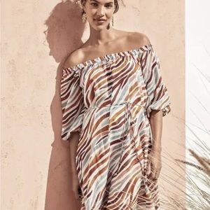 NWOT Ann Taylor Zebra Stripe Boat Neck Midi Dress OVERSIZED fits up to S/M